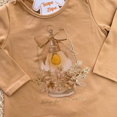 Conj. Blusa Manga Longa Lamp for the Paths e Calça Legging Floral - Caramelo